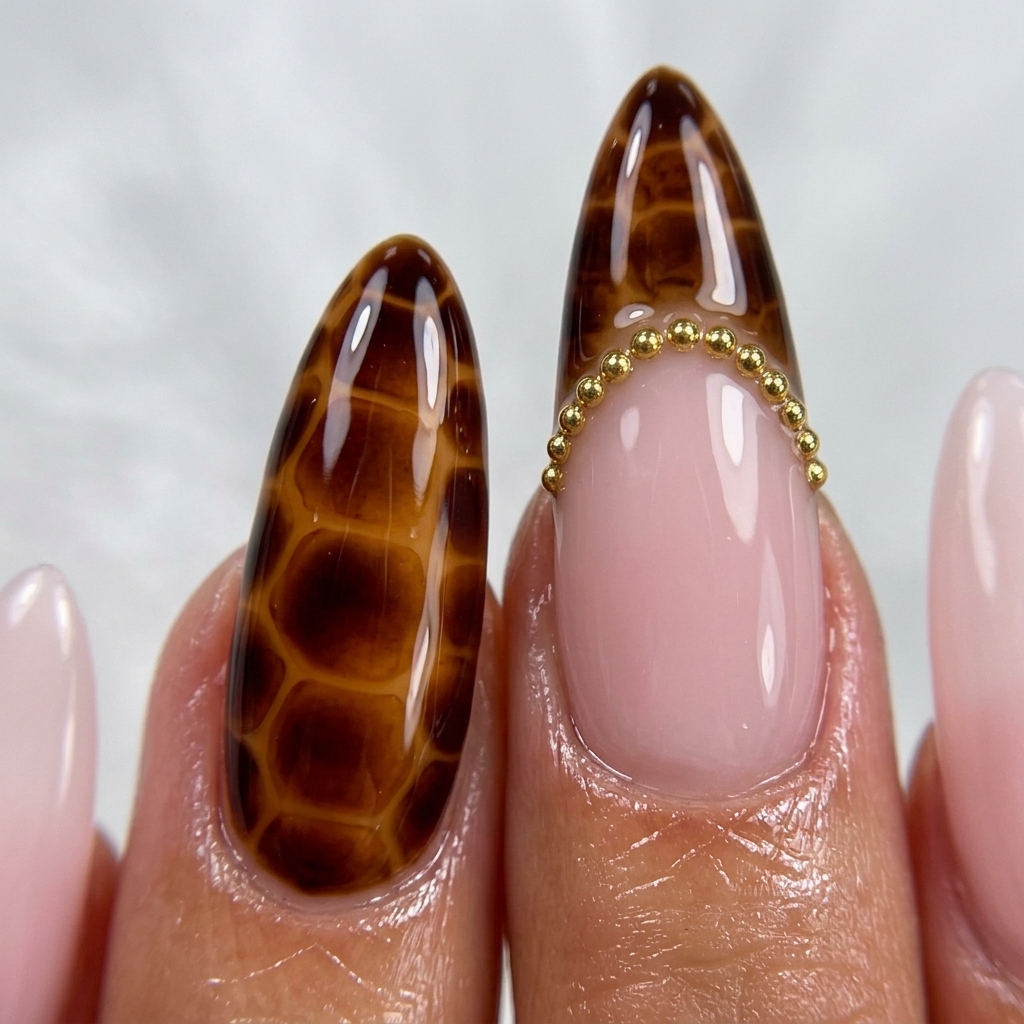 Step-by-step nail art process for Golden Leopard French Nails You Can Create at Home