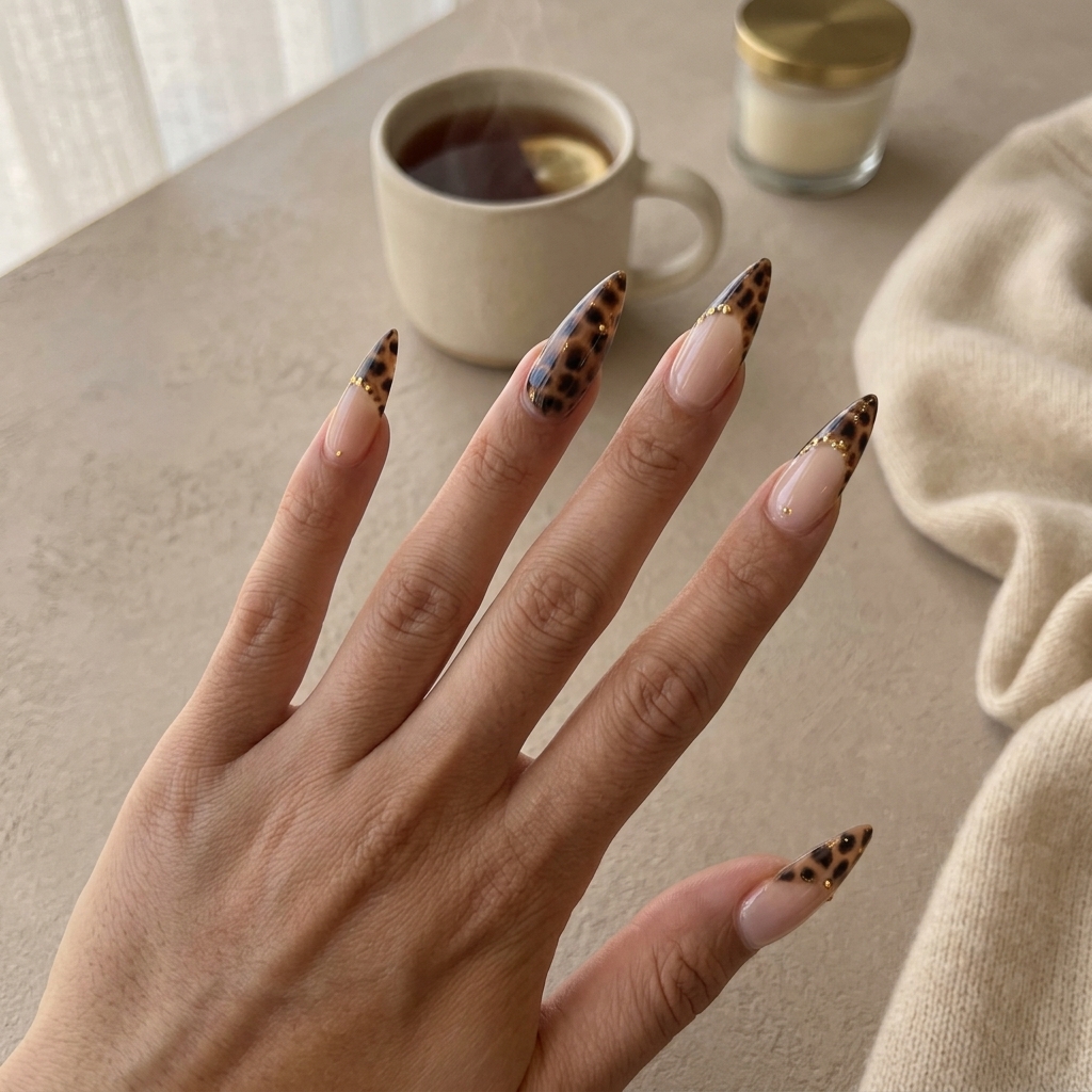 Golden Leopard French Nails You Can Create at Home nail art design from another angle