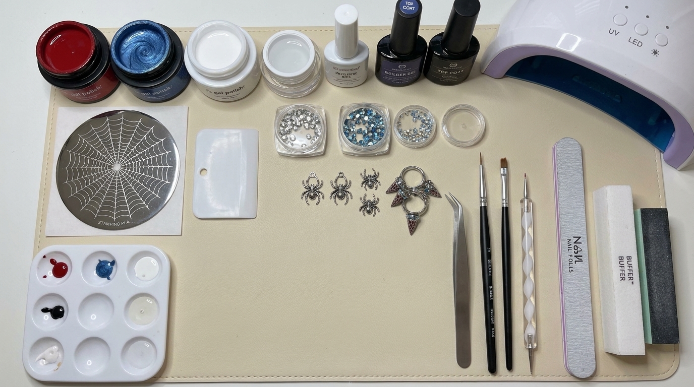 Supplies needed for Spider-Man Web Nails 3D Character Charm nail art design