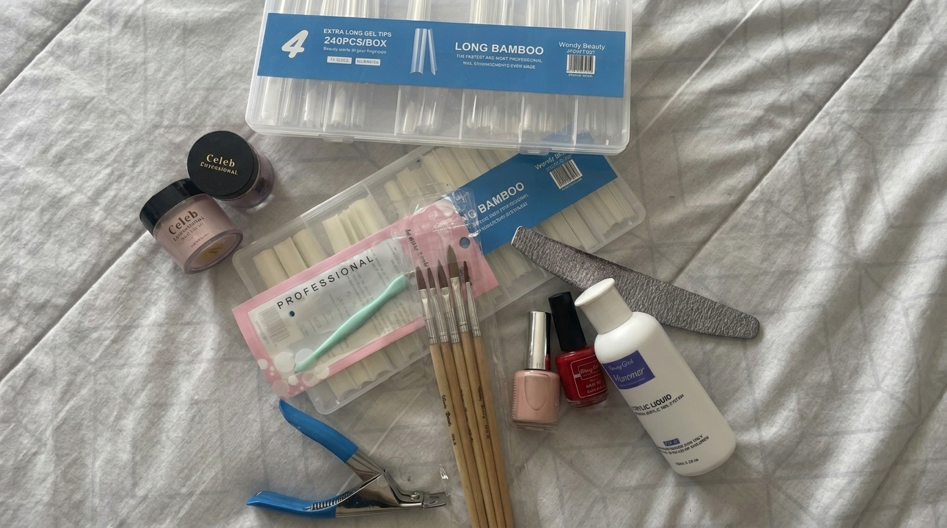 Supplies needed for Chrome Blood Drip Nails nail art design