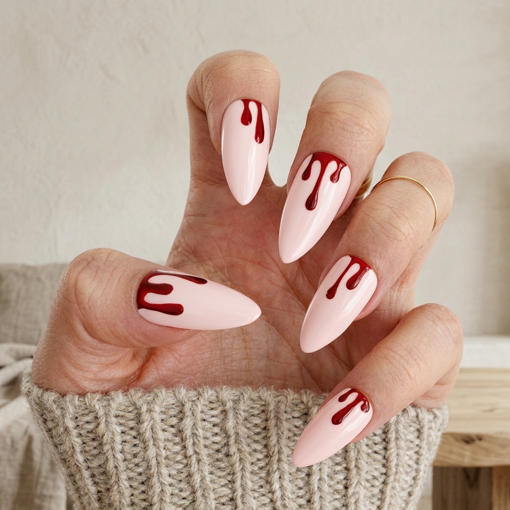 Chrome Blood Drip Nails nail art design from another angle