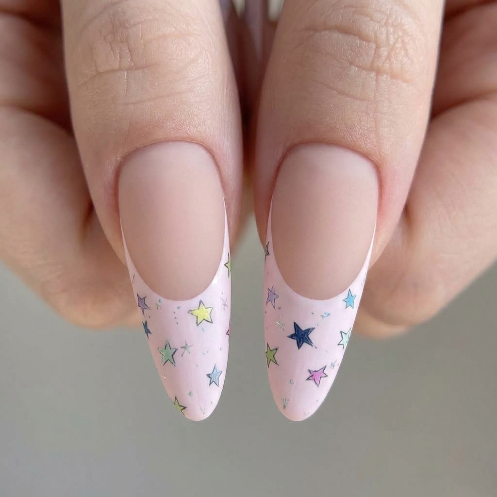 Step-by-step nail art process for Pastel Star French Nails ✨ | A Dreamy Manicure You Can Create at Home