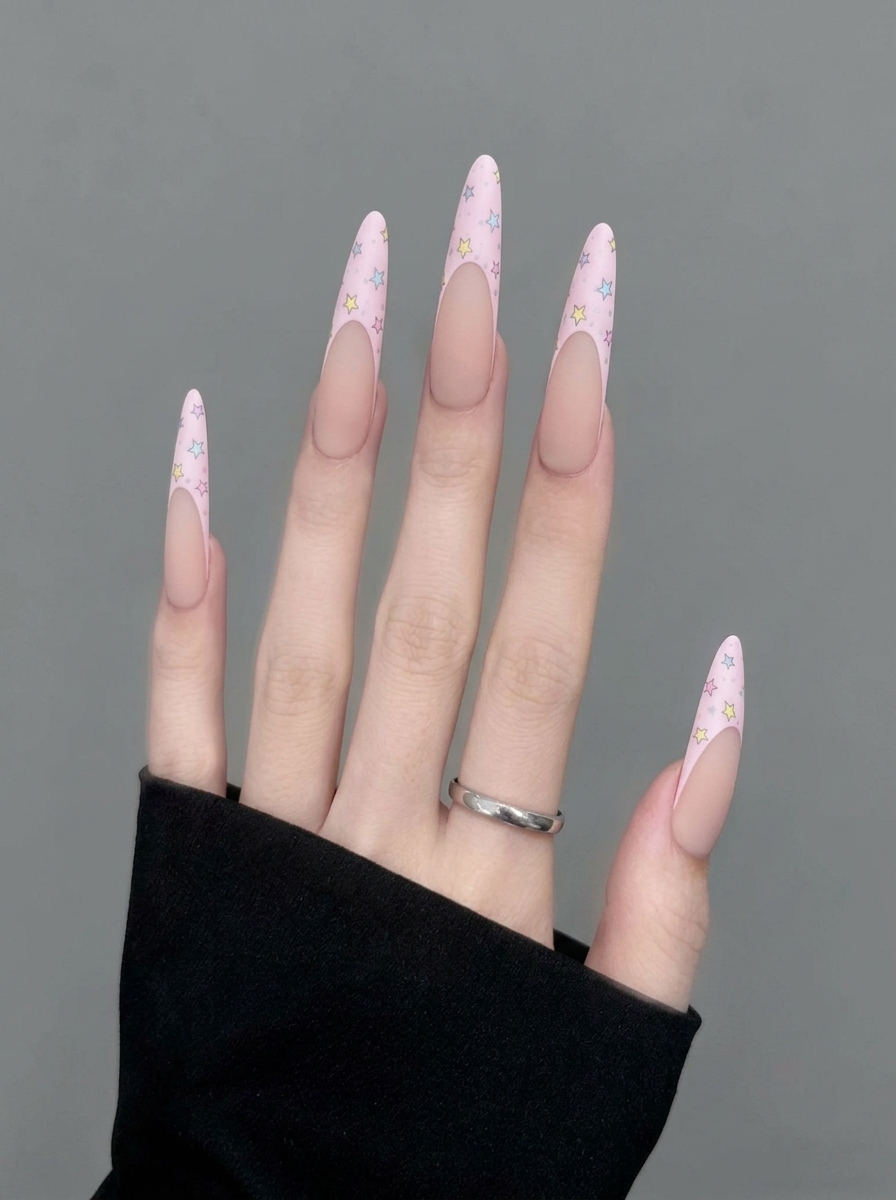 Pastel Star French Nails ✨ | A Dreamy Manicure You Can Create at Home nail art design from another angle