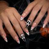 DIY Halloween Nails Bloody French Tips with a Ghost Face Accent 👻 - finished nail art design