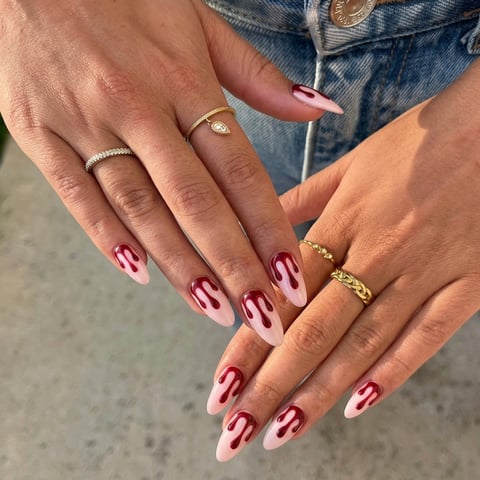 Chrome Blood Drip Nails - finished nail art design